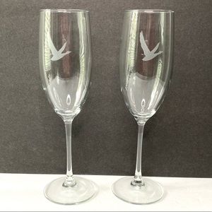 GREY GOOSE Vodka Liquor Branded Glass Champagne Flutes Holiday Collection Set
